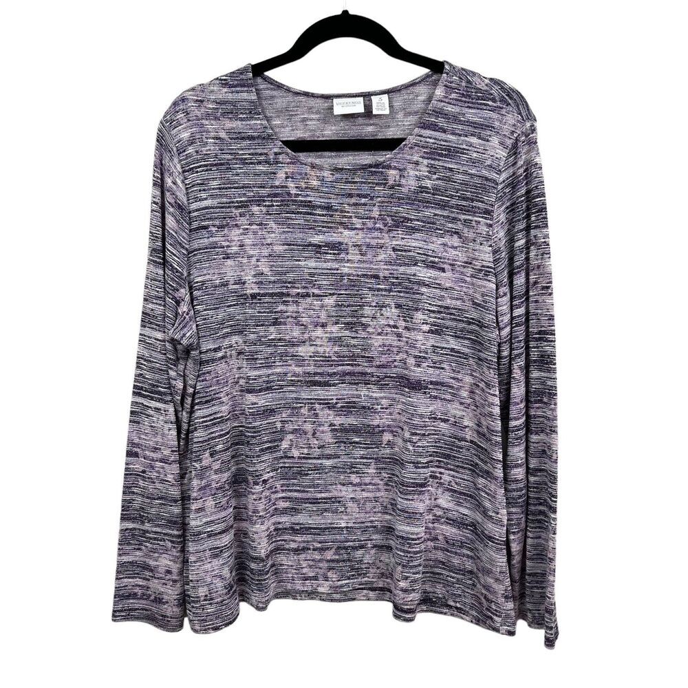 Weekends by Chico's Top Round Neck Long Sleeves Metallic Purple White Women 3*